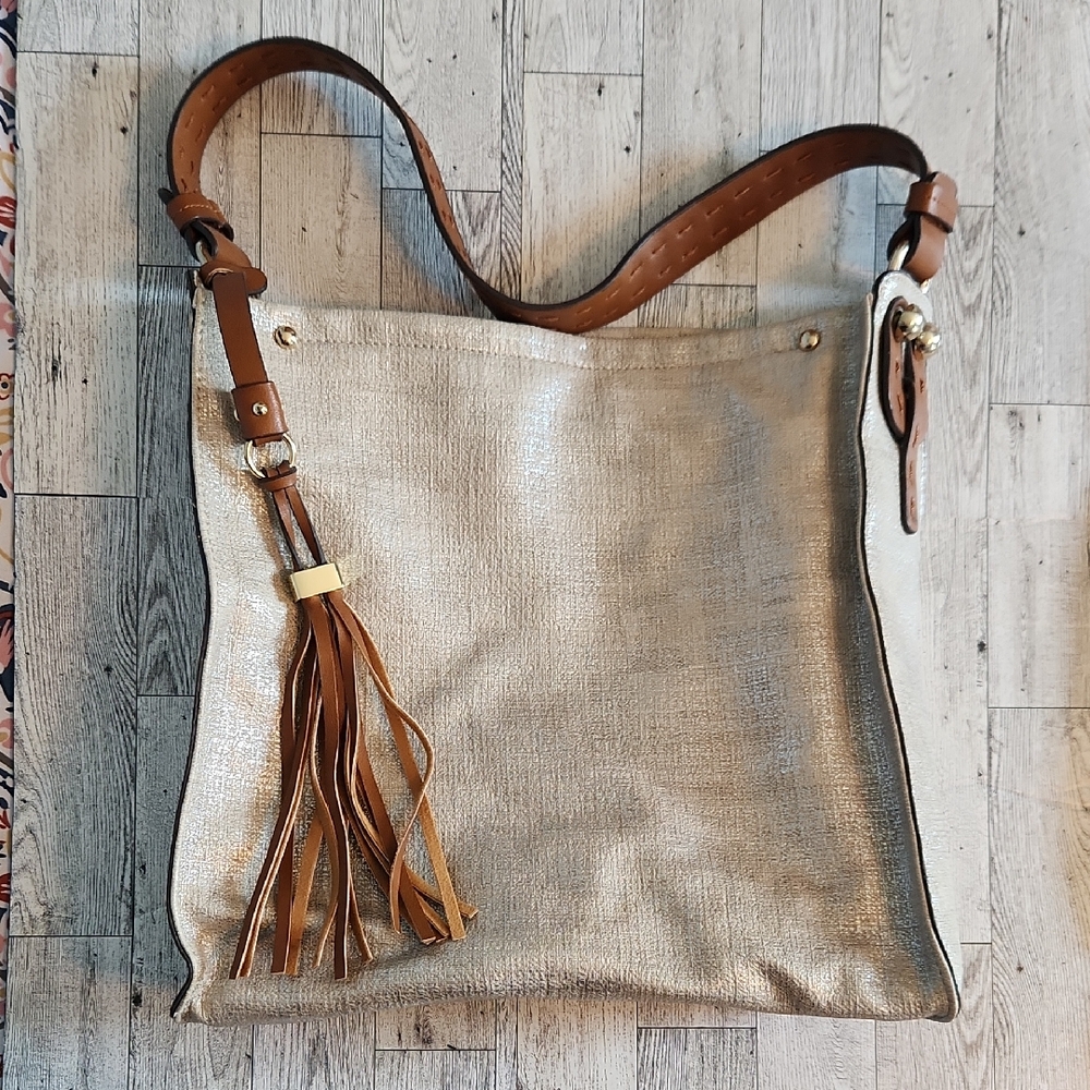 Clarks Gold and Tan Hobo Bag with Leather Tassel